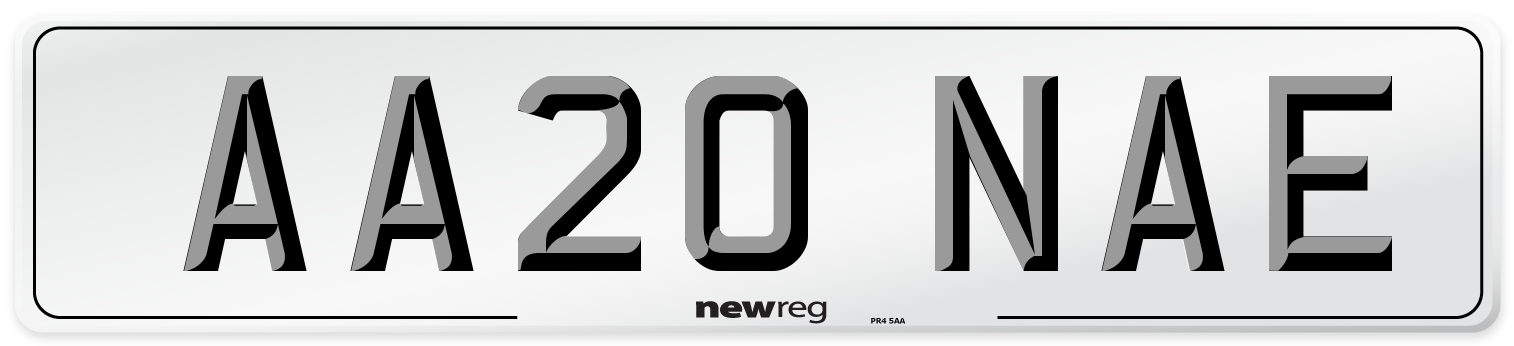 AA20 NAE Number Plate from New Reg